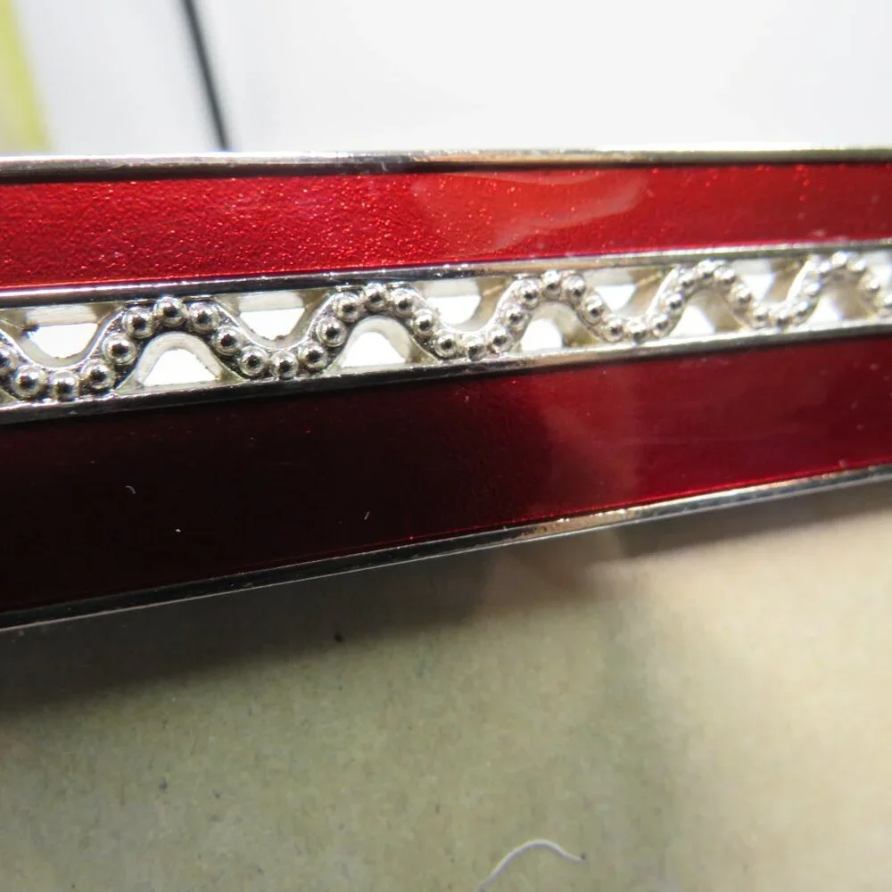 Red Enamel Metal w Rhinestone BOW Picture Frame w silver accents